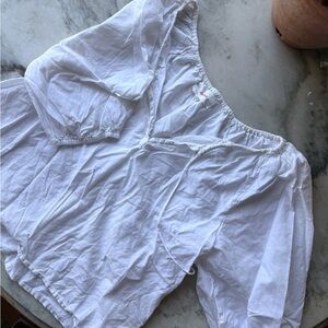 XiRENA White Tie-Neck Peasant Top 100% Cotton